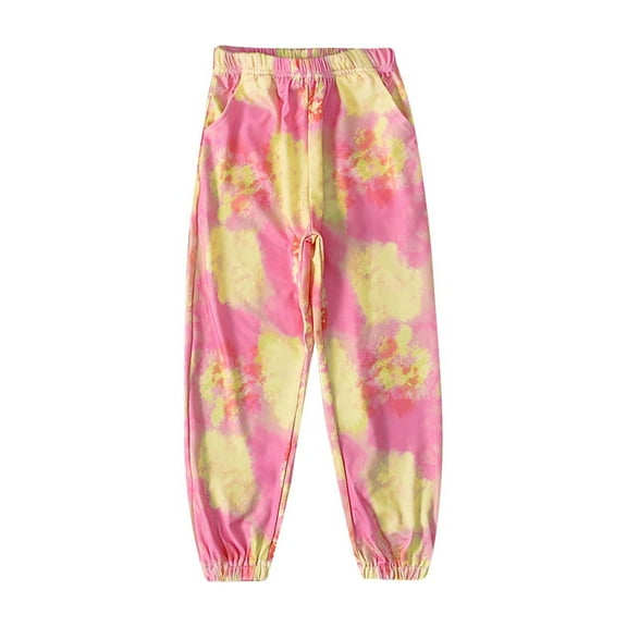 Odeerbi 4-12 Years Kids Girls Tie-Dye Pants Summer Casual Breathable Elastic Waist Trousers