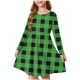 thumbnail image 1 of Odeerbi 4-14 Years Kids Girls Christmas Plaid A-Line Dress Spring Fall Long Sleeve Ballet Skater Dress Stretchy Twirly Skater School Recital Round Neck Dress Kids Girls Clothes, 1 of 5