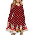 thumbnail image 1 of Odeerbi 4-14 Years Teen Girls Christmas Plaid Long Sleeve A-Line Dress Cute Stretchy School Recital Skater Dress Teen Girls Clothes, 1 of 3