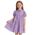 thumbnail image 1 of Odeerbi 4-16 Years Child Teen Girls Peter Pan Collar Pleated Dress Puffed Sleeve Bow A-Line Dress Summer Casual Cute Party Dress, 1 of 6