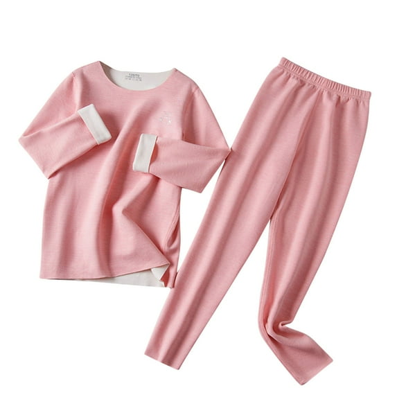 Odeerbi 4-16 Years Kids Boys Girls Soft Pajamas Long Sleeve Solid Color Long Johns Thermal Underwear Set Solid Color Sleepwear Comfortable Pajama Set Kids Boys Girls Clothes
