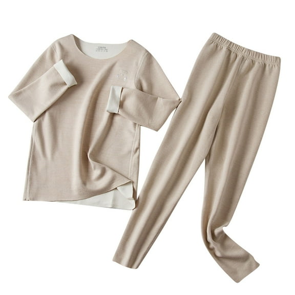 Odeerbi 4-16 Years Kids Boys Girls Soft Pajamas Long Sleeve Solid Color Long Johns Thermal Underwear Set Solid Color Sleepwear Comfortable Pajama Set Kids Boys Girls Clothes