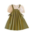 thumbnail image 1 of Odeerbi 4-17 Years Child Teen Girls Vintage Pinafore Dress Set Puff Sleeve Blouse with Floral Applique Pleated Strap Overalls Dress, 1 of 7