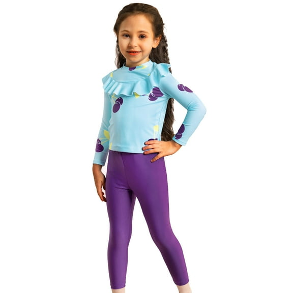 Odeerbi 4-8 Years Toddler Girls Long Sleeve Rash Guard Swimsuits Summer Beach Two Pieces Athletic Training Swimsuit Hawaiian Surfing Swimwear Sunscreen Seaside Swim Leggings Set