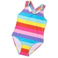thumbnail image 1 of Odeerbi 4-8 Years Toddler Girls One Piece Swimsuit Summer Striped Beachwear Beach Hawaiian Bathing Suit Comfortable Colorful Surfing Swimsuit, 1 of 7
