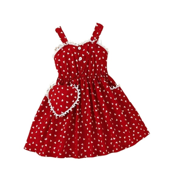 Odeerbi 4-8Y Kids Girls Valentine's Day Cute Dresses Cotton Dress Spring Summer Love Printed Spell Lace Dress With Bag Set A-line Dress Sweethearts Dress Baby Clothes Red