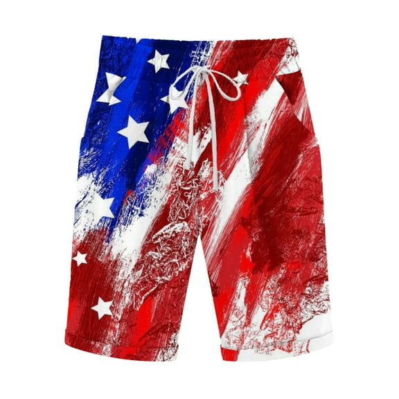 Odeerbi 4th of July Patriotic Cotton Linen Bermuda Shorts for Women Summer Independence Day Printed Shorts Elastic Waist 2025 Casual Pants With Drawstring Blue