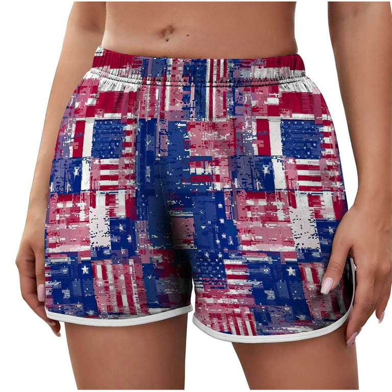 Odeerbi 4th of July Patriotic Swim Trunks for Women Beach Shorts  Lightweight Elastic Waist Drawstring Shorts 2024 Casual Independence Day  Print Comfy Shorts Blue 