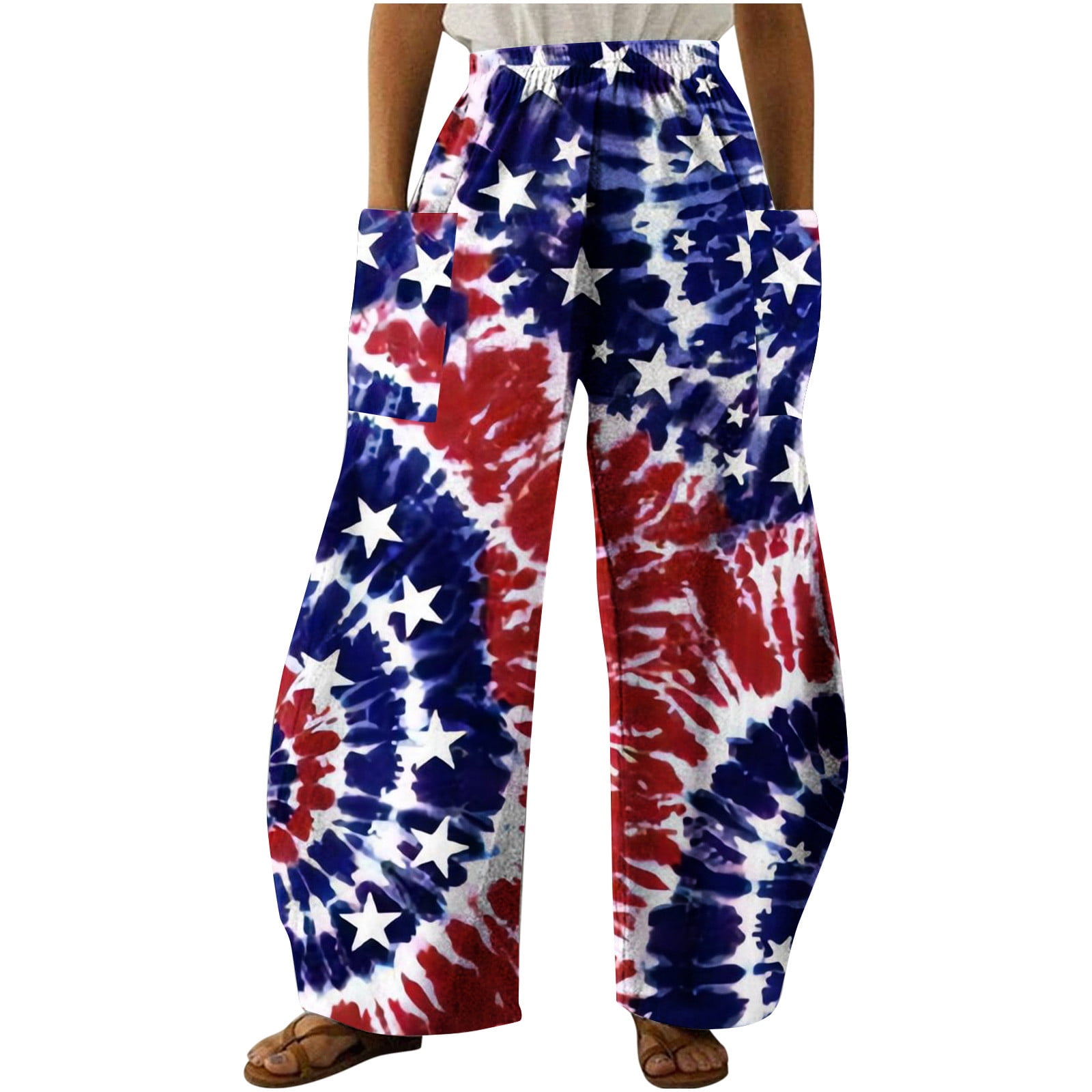 Odeerbi 4th of July Patriotic Wide Leg Pants for Women Casual ...