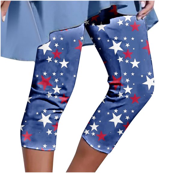 Odeerbi 4th of July Patriotic Beach Capris for Women 2025 Casual Drawstring Pants Summer Elastic Waist Independence Day Printed Cropped Pants Blue
