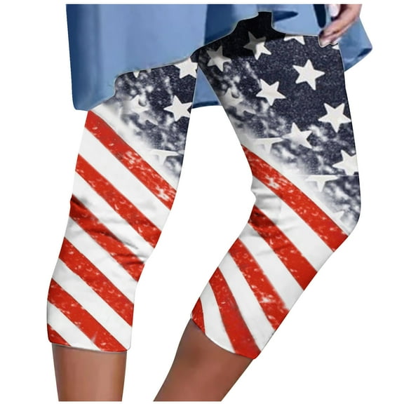 Odeerbi 4th of July Patriotic Beach Capris for Women 2025 Casual Drawstring Pants Summer Elastic Waist Independence Day Printed Cropped Pants Blue