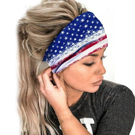 Odeerbi 4th of July Patriotic Headband for Women 2025 Fashion Independence Day Print Elastic Hair Band Bandana Head Wrap F