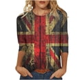 thumbnail image 1 of Odeerbi 4th of July Patriotic Shirt for Women Loose Fit Shirts Fashion Three Quarter Sleeve Blouse Mid-length Round Neck 2024 Casual Printed Tops Red, 1 of 4