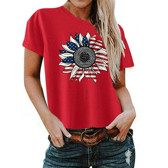 Odeerbi 4th of July Patriotic Shirt for Women Loose Fit Shirts Summer Casual Independence Day Printed Round Neck Short Sleeve Top Olive Green