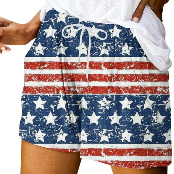 Odeerbi 4th of July Patriotic Shorts for Women 2024 Casual Printed Loose Drawstring Shorts with Pockets Red