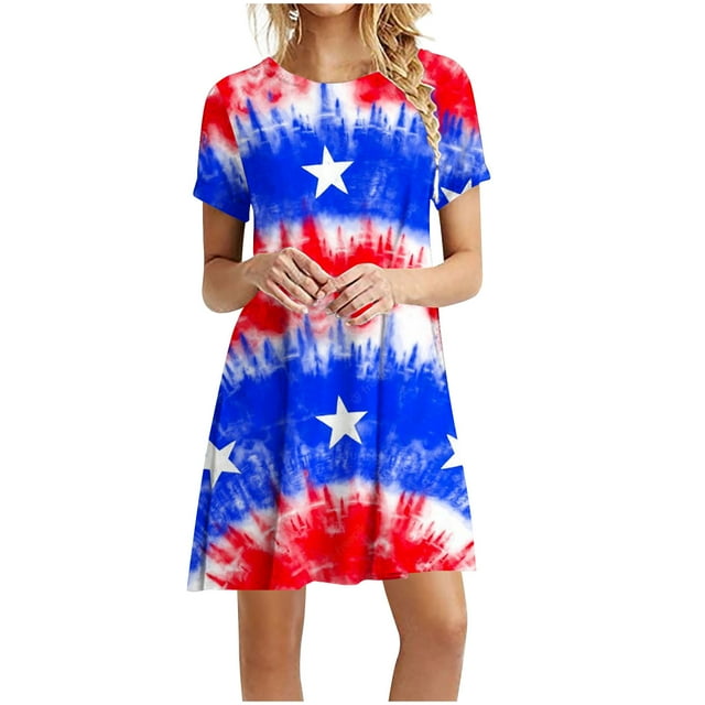 Odeerbi 4th of July Patriotic Summer Dress for Women Fashion 2024
