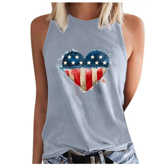 Odeerbi 4th of July Patriotic Tank Top for Women Summer Sexy Sleeveless Tops Regular 2025 Casual Round Neck Printing Vest Gray