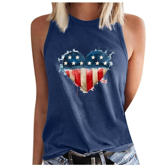 Odeerbi 4th of July Patriotic Tank Top for Women Summer Sexy Sleeveless Tops Regular 2025 Casual Round Neck Printing Vest Navy