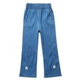 thumbnail image 1 of Odeerbi 5-12 Years Kids Boys Girls Flared Jeans Slit Bow Denim Pants Elastic Waistband Casual Cowboy Pants, 1 of 6