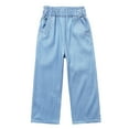 thumbnail image 1 of Odeerbi 5-12 Years Kids Boys Girls Wide Leg Jeans Cute Soft Denim Pants Summer Straight Leg Pants Elastic Waistband Casual Cowboy Pants with Pocket, 1 of 5