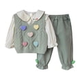 thumbnail image 1 of Odeerbi 5-12 Years Kids Girls Valentines Day Outfits Cotton Peter Pan Collar Long Sleeve Tops Pants Sweater Vest Three-piece Set Casual Loungewear Kids Girls Clothes, 1 of 8