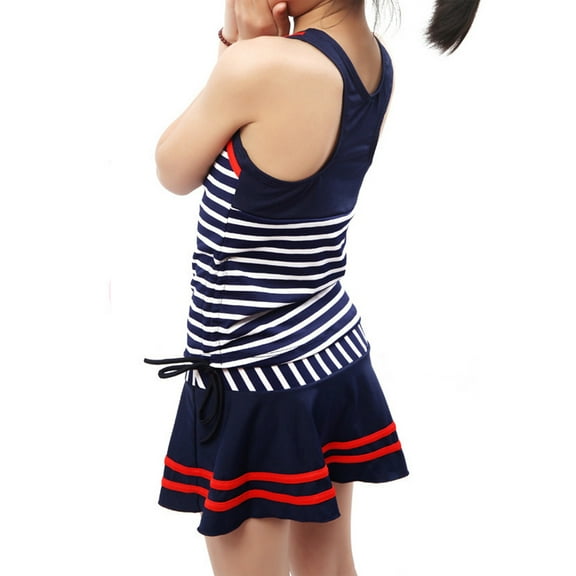 Odeerbi 5-12 Years Teen Girls Two Pieces Swim Skirt Set Summer Striped Training Swimdress with Shorts Set Beach Hawaiian Beachwear Children's Swimsuit Skirt Sun Protection Swimwear