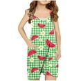 thumbnail image 1 of Odeerbi 5-13 Years Kids Girls Summer Jumpsuit Plaid Watermelon Print Camisole Romper Breathable Comfortable Suspender Overalls Bib Overall Shorts with Pockets, 1 of 3