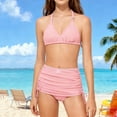 thumbnail image 1 of Odeerbi 5-13 Years Kids Teen Girls 3-Piece Swimsuit Set Summer Solid Color Halter Bikini Set with Sarong Coverups Cute Bathing Suit, 1 of 9