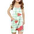 thumbnail image 1 of Odeerbi 5-13 Years Teen Girls Summer Jumpsuit Plaid Watermelon Print Camisole Romper Breathable Comfortable Suspender Overalls Bib Overall Shorts with Pockets, 1 of 5