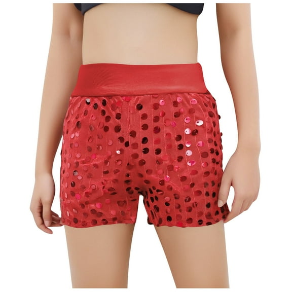 Odeerbi 5-14 Years Kids Boys Girls Metallic Sequin Sparkly Dance Shorts Sport Atletic Shorts Stage Performance Outfits Elastic Waist Multi-color Shorts