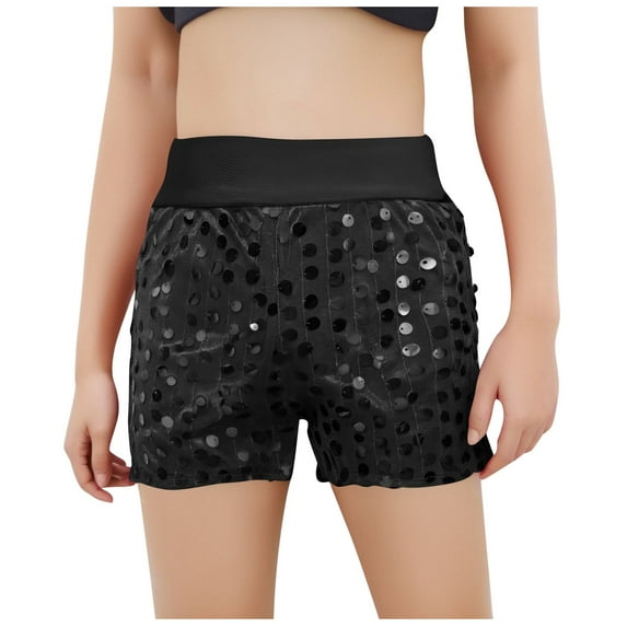 Odeerbi 5-14 Years Kids Boys Girls Metallic Sequin Sparkly Dance Shorts Sport Atletic Shorts Stage Performance Outfits Elastic Waist Multi-color Shorts