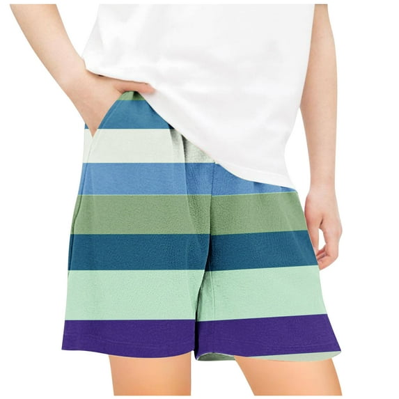 Odeerbi 5-14 Years Kids Boys Girls Summer Shorts Hawaiian Striped Print Quick Dry Swim Trunks Beach Board Shorts Elastic Waistband Casual Loose Shorts with Pocket