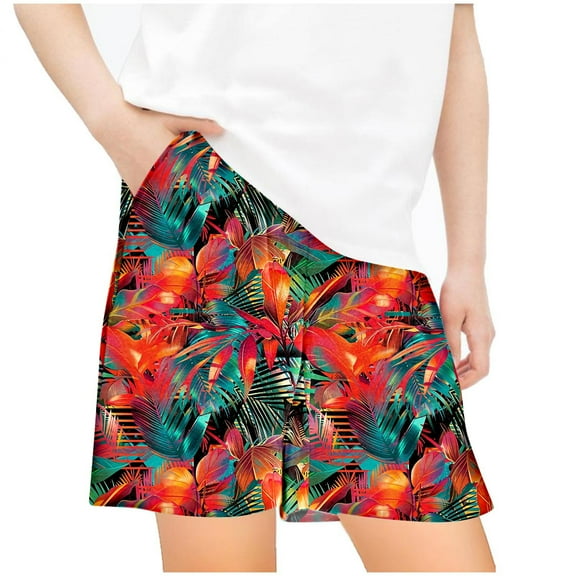 Odeerbi 5-14 Years Kids Boys Girls Summer Shorts Hawaiian Tropical Print Quick Dry Swim Trunks Beach Board Shorts Casual Loose Sports Shorts with Pockets