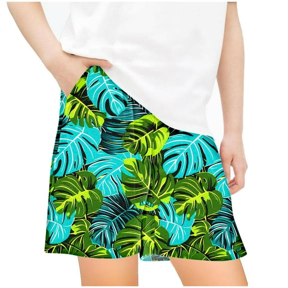 Odeerbi 5-14 Years Kids Boys Girls Summer Shorts Hawaiian Tropical Print Quick Dry Swim Trunks Beach Board Shorts Casual Loose Sports Shorts with Pockets