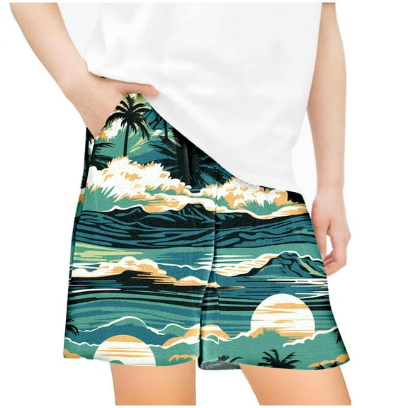 Odeerbi 5-14 Years Kids Boys Girls Summer Shorts Hawaiian Tropical Print Quick Dry Swim Trunks Beach Board Shorts Casual Loose Sports Shorts with Pockets