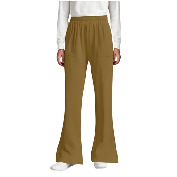 Odeerbi 5-14 Years Kids Girls Flared Pants Bell Bottom Trousers Casual Solid Color Adjustable Waist Pants with Pocket