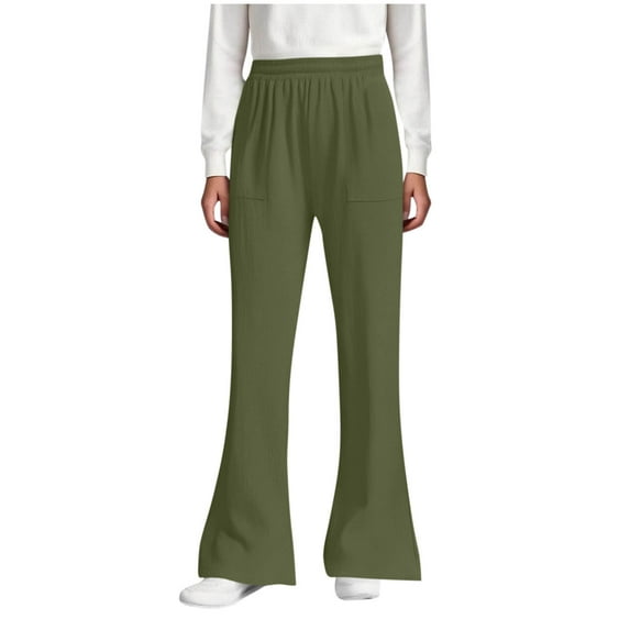 Odeerbi 5-14 Years Kids Girls Flared Pants Bell Bottom Trousers Casual Solid Color Adjustable Waist Pants with Pocket