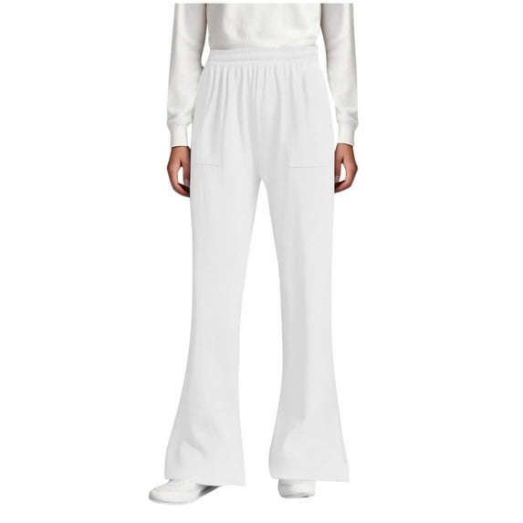 Odeerbi 5-14 Years Kids Girls Flared Pants Bell Bottom Trousers Casual Solid Color Adjustable Waist Pants with Pocket