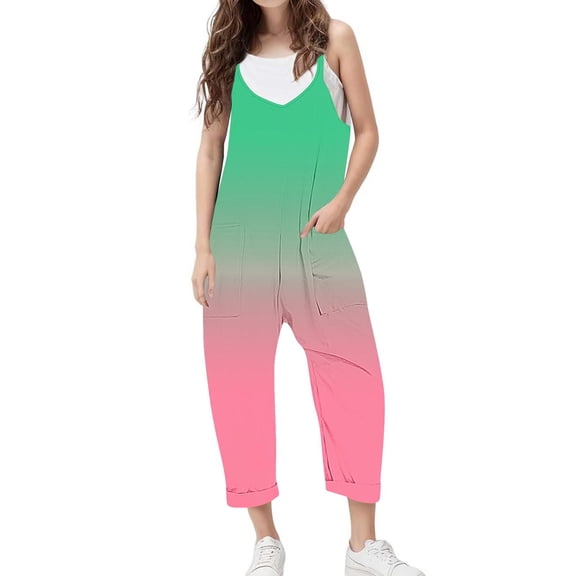 Odeerbi 5-14 Years Kids Girls Summer Jumpsuit Gradient Camisole Romper Casual Overalls Bib Overall Pantss with Pockets