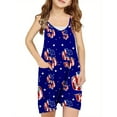 thumbnail image 1 of Odeerbi 5-14 Years Kids Girls Summer Jumpsuit Independence Day Print Camisole Romper Casual Sleeveless Strap Overalls Bib Overall Shorts with Pockets, 1 of 5