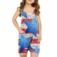 thumbnail image 1 of Odeerbi 5-14 Years Kids Girls Summer Jumpsuit Independence Day Print Camisole Romper Casual Sleeveless Strap Overalls Bib Overall Shorts with Pockets, 1 of 5