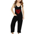 thumbnail image 1 of Odeerbi 5-14 Years Kids Girls Summer Jumpsuit Love Print Camisole Romper Casual Overalls Bib Overall Pantss with Pockets, 1 of 6