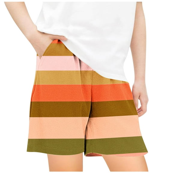 Odeerbi 5-14 Years Teen Boys Girls Summer Shorts Hawaiian Striped Print Quick Dry Swim Trunks Beach Board Shorts Elastic Waistband Casual Loose Shorts with Pocket