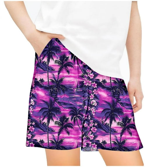 Odeerbi 5-14 Years Teen Boys Girls Summer Shorts Hawaiian Tropical Print Quick Dry Swim Trunks Beach Board Shorts Casual Loose Sports Shorts with Pockets