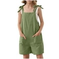 thumbnail image 1 of Odeerbi 5-14 Years Teen Girls Summer Cotton Linen Jumpsuit Camisole Romper Casual Adjustable Strap Overalls Bib Overall Shorts with Pockets, 1 of 7
