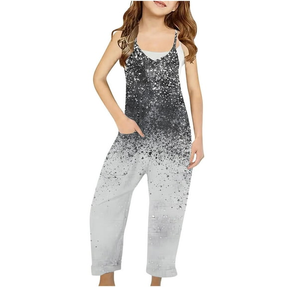 Odeerbi 5-14 Years Teen Girls Summer Jumpsuit Gradient Camisole Romper Casual Overalls Bib Overall Pantss with Pockets