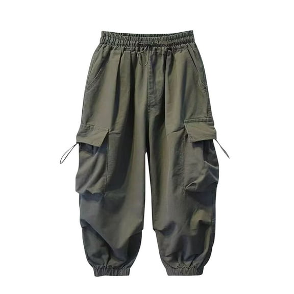 Odeerbi 5-15 Years Kids Boys Cargo Pants Athletic Sports Jogger Pants Cotton Loose Casual Work Pants with Pocket
