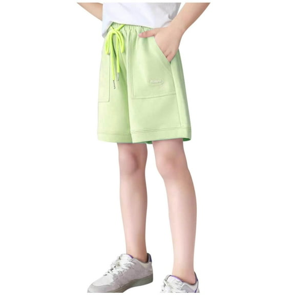 Odeerbi 5-15 Years Kids Girls Summer Sports Bermuda Shorts Workout Athletic Cotton Shorts Casual Comfortable Elastic Waist Shorts