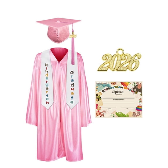 Odeerbi 5-15 Years Kids Teen Boys Girls Graduation Gown Set Shiny Robe with Cap, Stole & Diploma Card 4-Piece Outfit for Graduation Ceremony