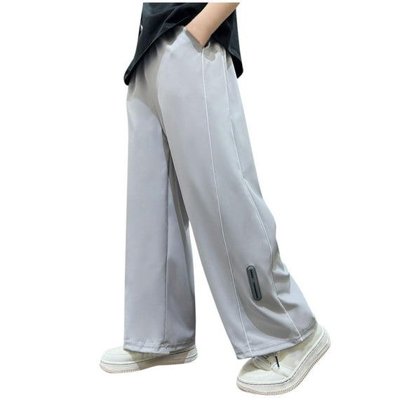 Odeerbi 5-15 Years Teen Boys Ice Silk Sweatpants Summer Workout Athletic Sports Wide Leg Pants Elastic Waist Loose Joggers